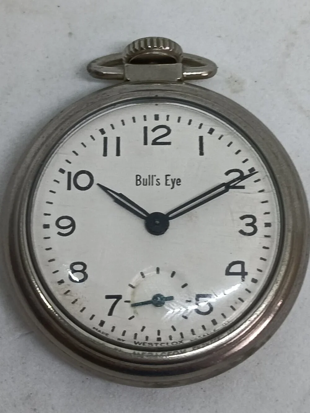 VINTAGE 1972 Westclox Bull's Eye 50mm Manual Wind USA Made Pocket Watch WORKING
